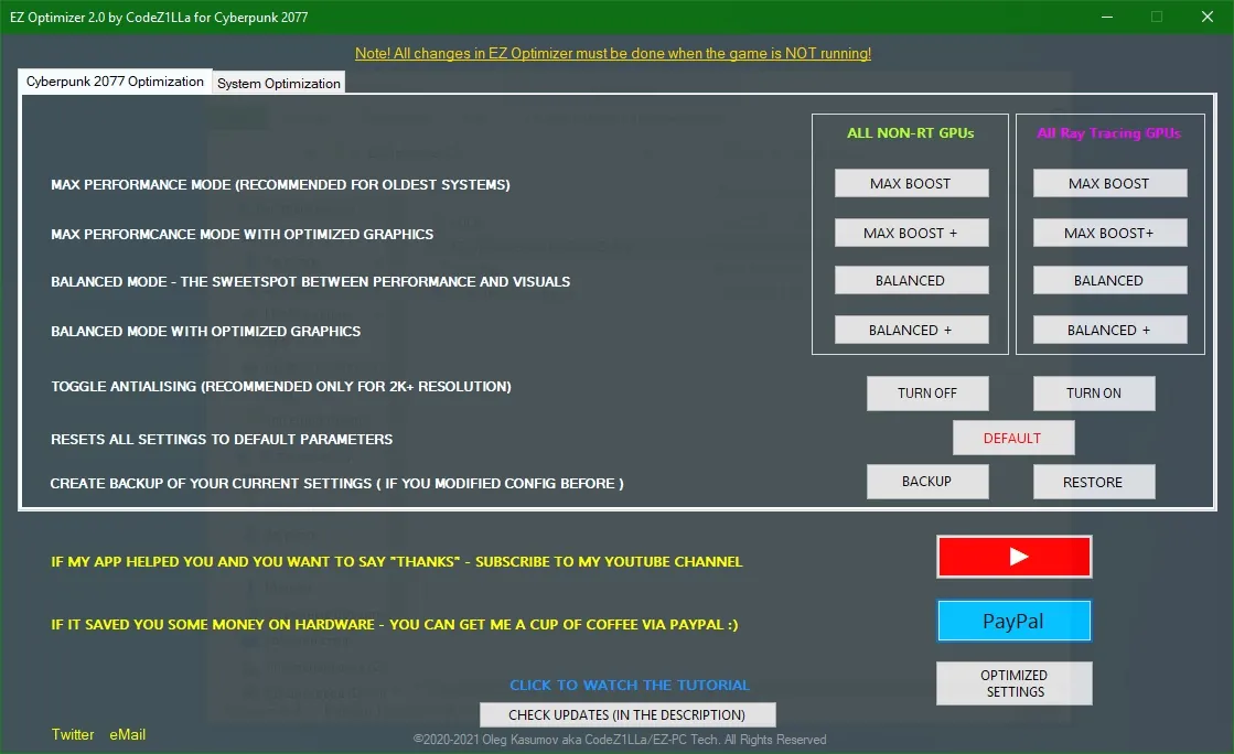 EZ Optimizer for Cyberpunk 2077 EZ Optimizer for Cyberpunk 2077